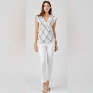 Maven West Surplice Plaid Top Silky Wash Cotton Raw Edge Made in USA